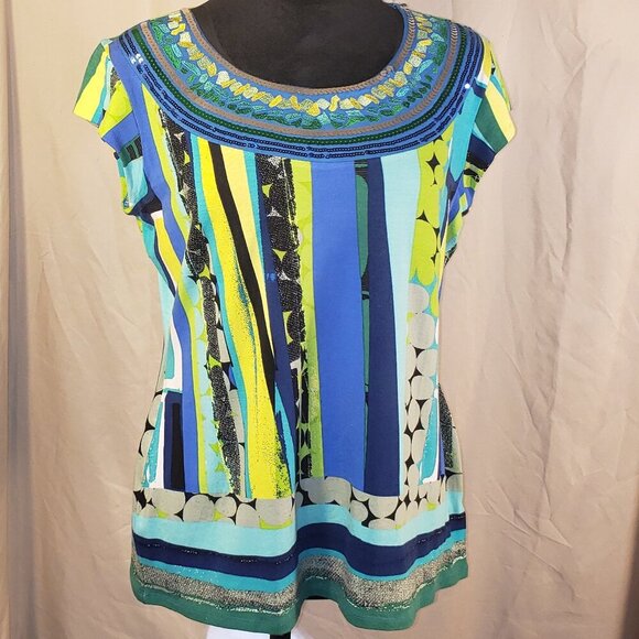 Spring + Mercer Women's Multicolor Blouse with Sequined Neckline - Size M - Picture 1 of 5